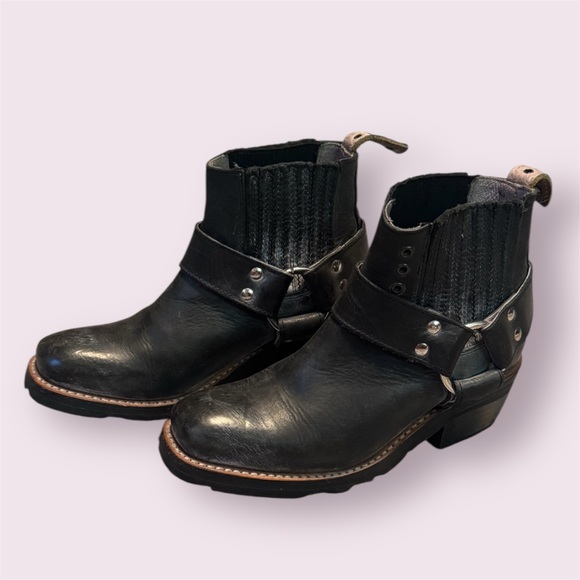 Freebird | Whiskey Black Leather Harness Ankle Boots Moto Size 6 - Picture 5 of 12